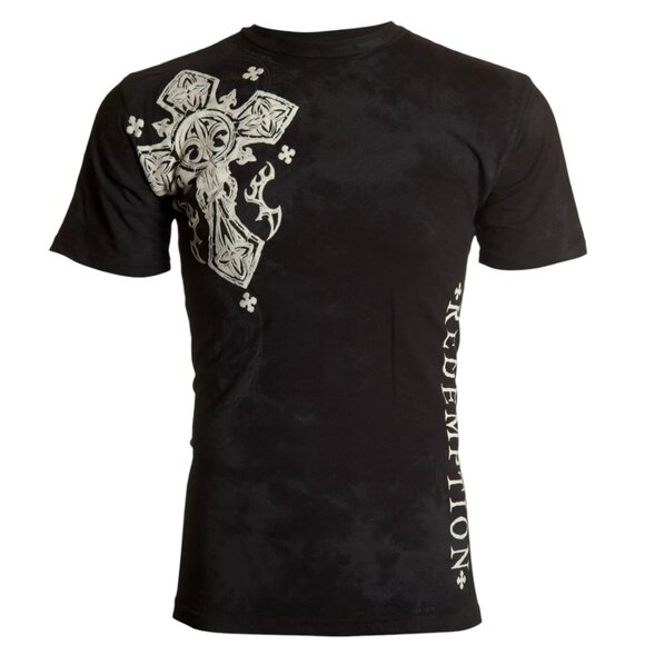 ARCHAIC by AFFLICTION Black FATAL COURSE Short Sleeve Slim Fit Y2K T-shirt NWT - Picture 2 of 9
